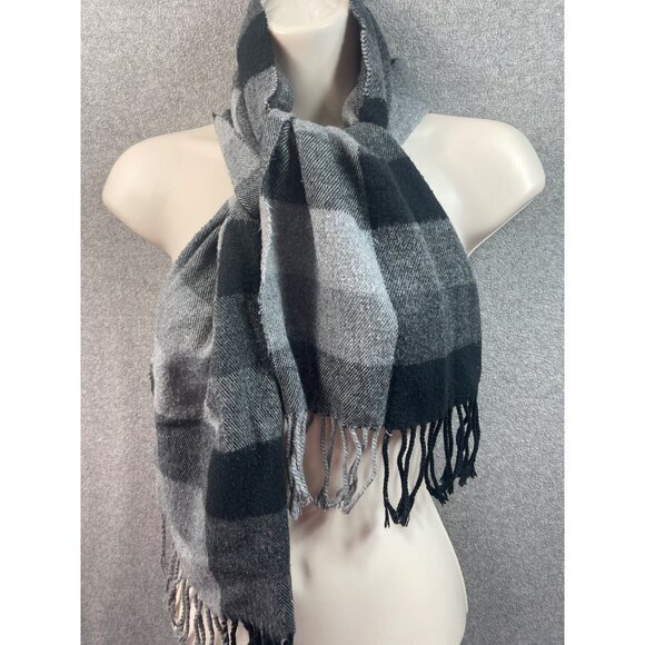 Gray Black Plaid Scarf Fringed‎ Ends Winter Fashion Neck Warmer - Picture 2 of 4